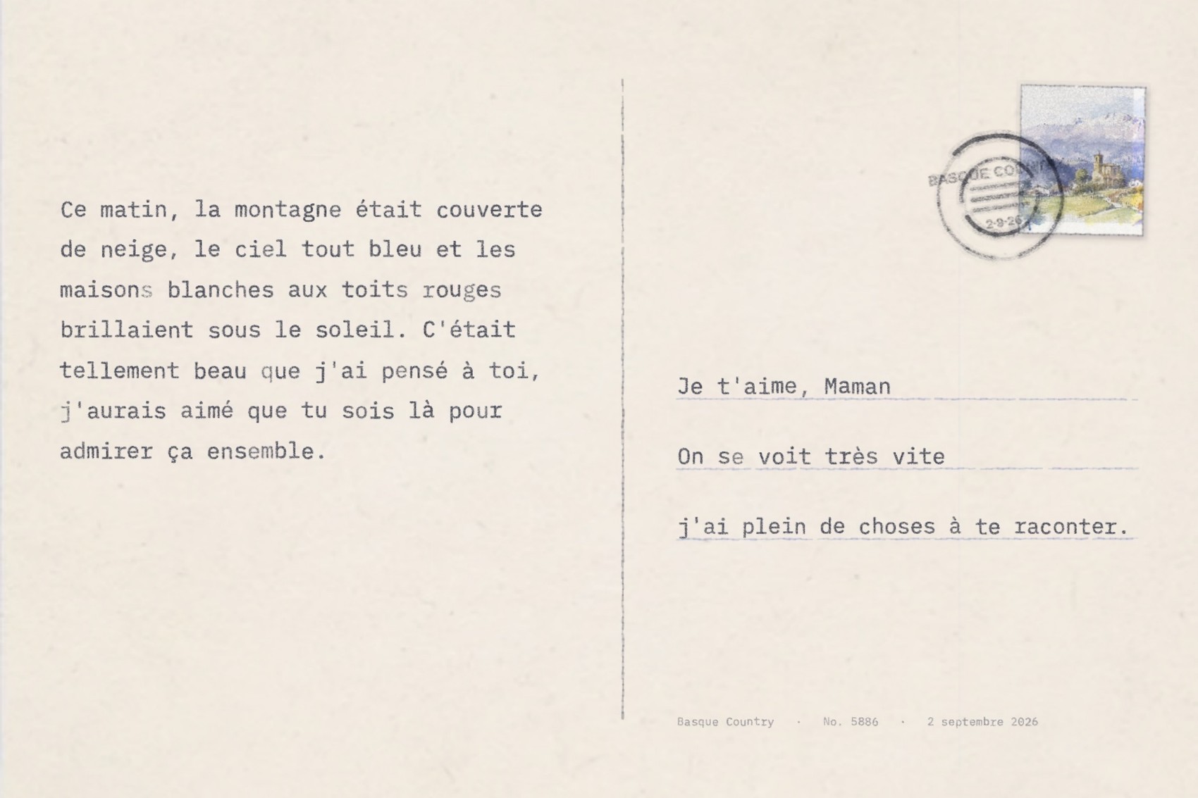 Verso du second exemple, avec son message et son tampon